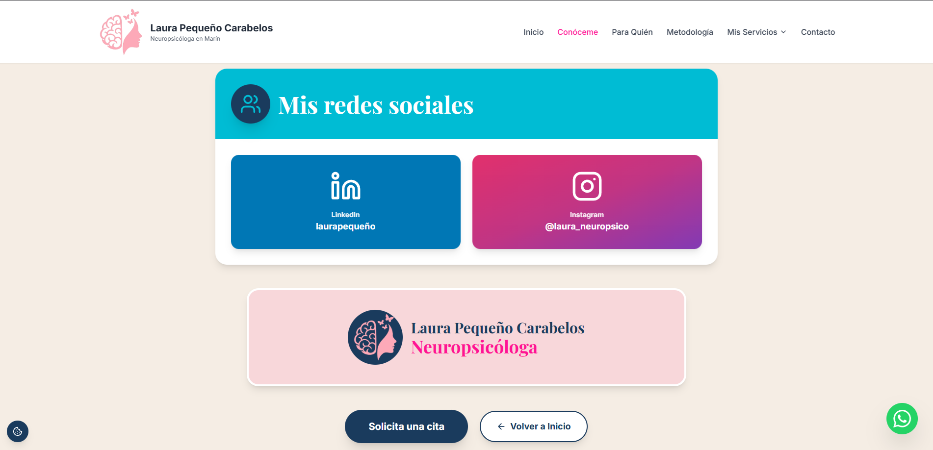 Área de reserva de cita online de la web de Neuropsicóloga Laura Pequeño Carabelos